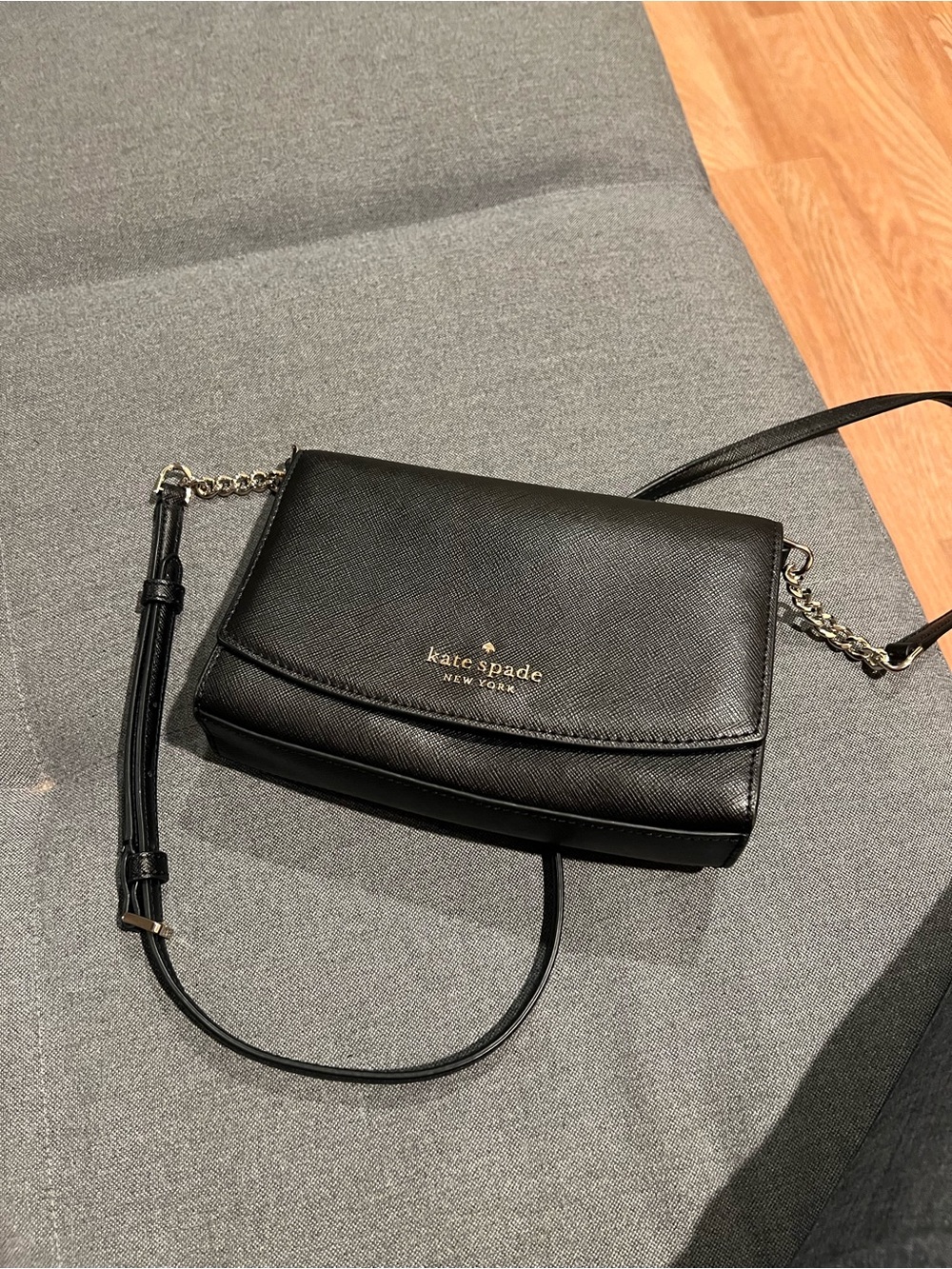 kate spade Black Saffiano Leather Crossbody with Gold Hardware